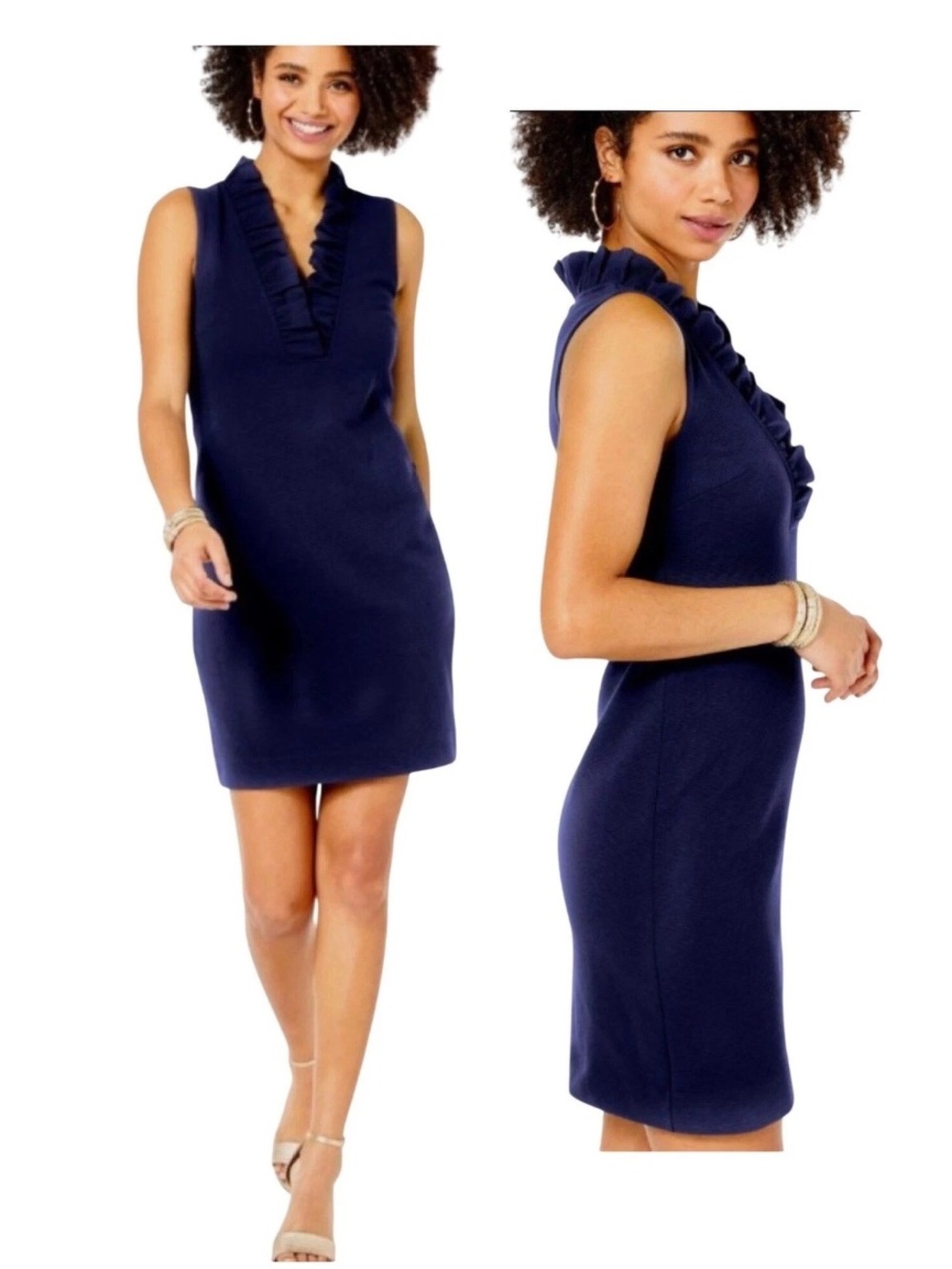Lilly Pulitzer Navy Sleeveless Ruffle V-Neck Mini Dress